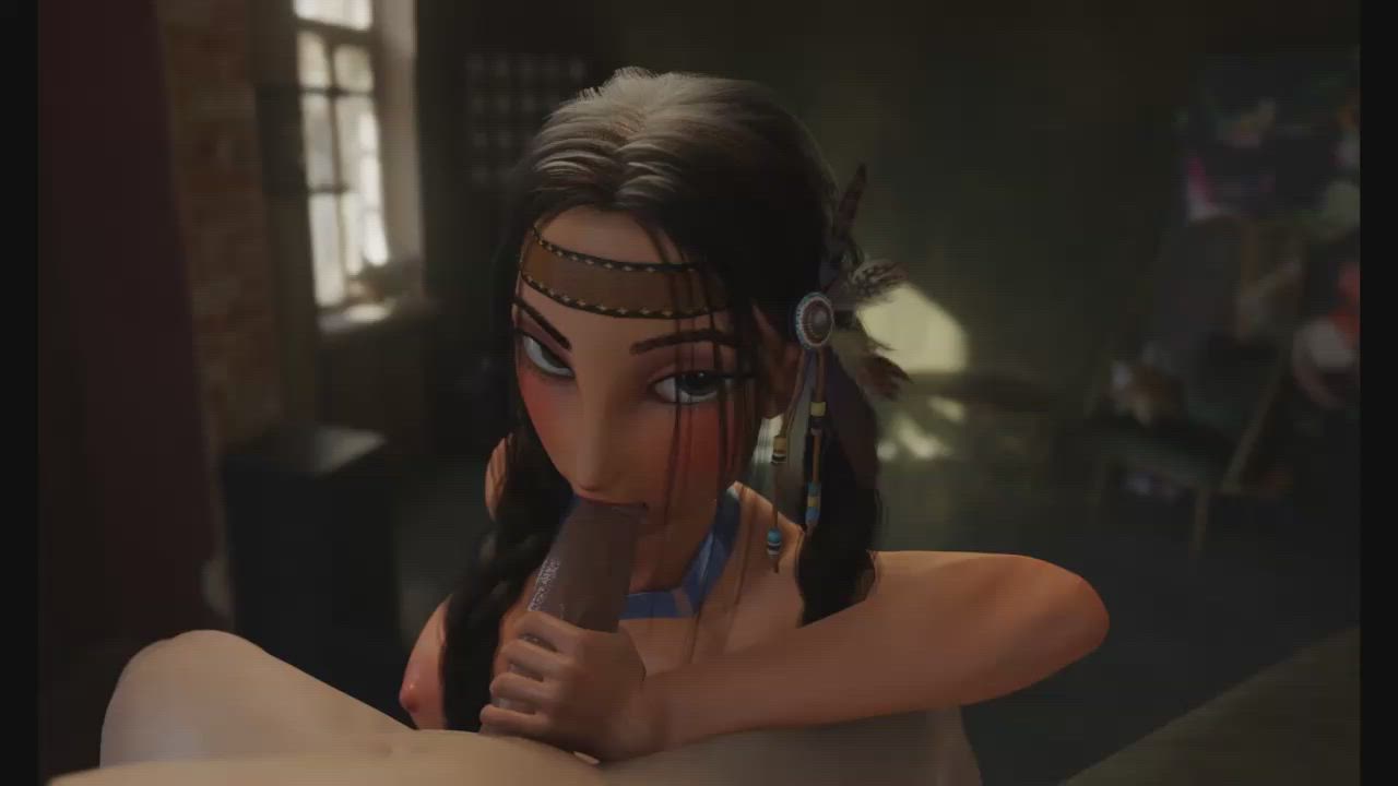 3D Animation Blowjob Cum Cum In Mouth Eye Contact Oral Orgasm Pocahontas Jones gif