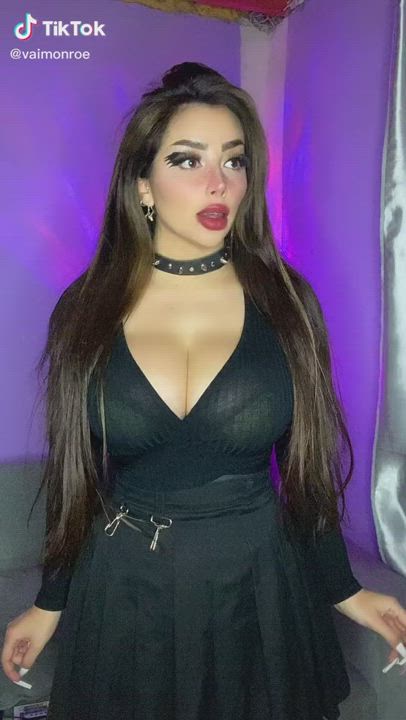 Big Tits Boobs Braces Choker Dancing Dress Latina Long Hair Natural Tits TikTok gif