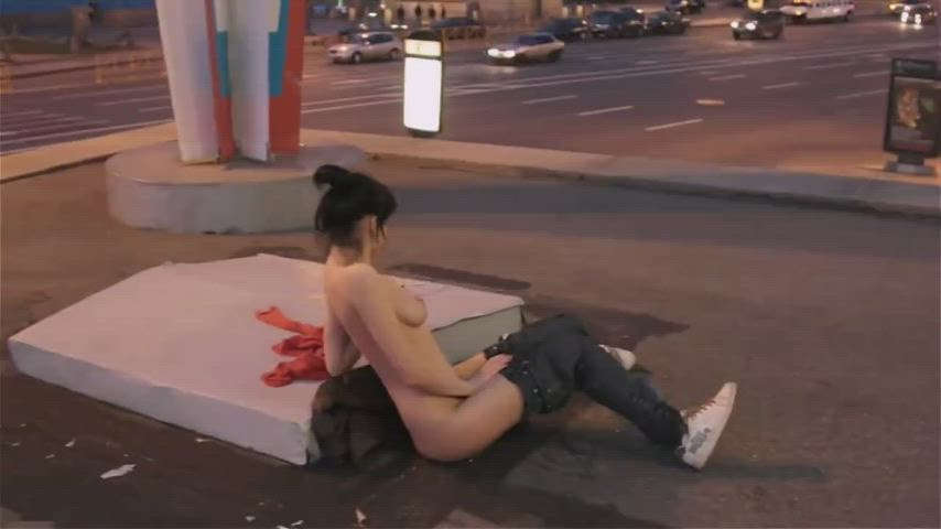 Risky masturbation at the city square