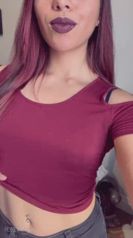 boobs latina lingerie lipstick redhead gif