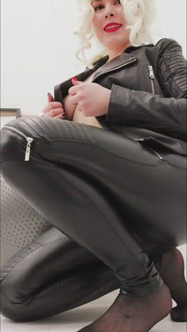 Camgirl Leather Leggings OnlyFans Titty Drop Titty Fuck gif