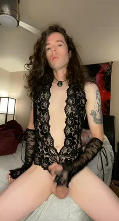 cock crossdressing femboy lingerie sissy uncut gif