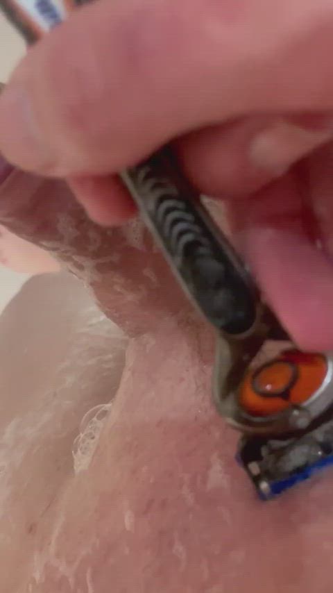 cock shaving uncut gif