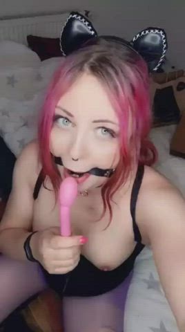 ball gagged blue eyes bondage drooling trans gif