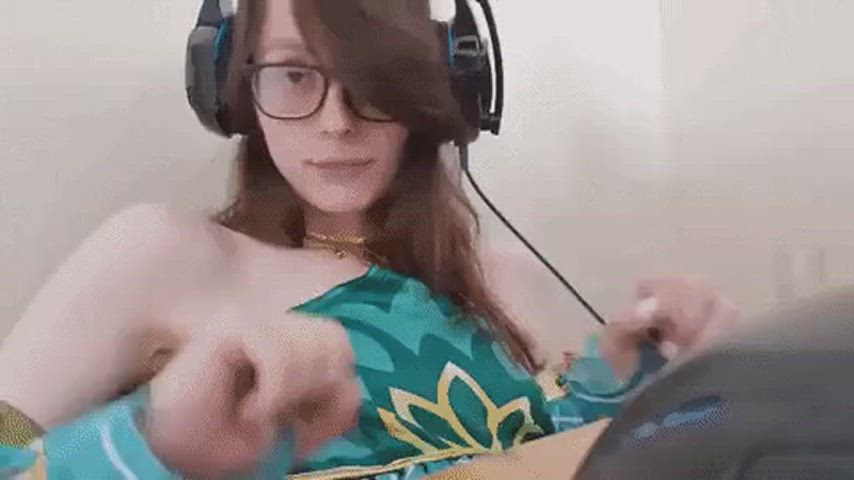 camgirl cosplay glasses nerd small tits titty drop trans webcam gif