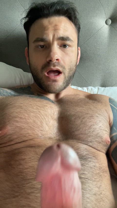 big dick cock worship cum cumshot daddy gay hairy chest male masturbation muscles