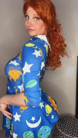 ass big ass caption censored cosplay dress humiliation jiggling redhead gif