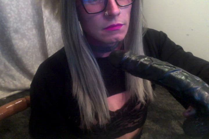 amateur blonde blowjob deepthroat dildo femboy lingerie sissy solo trans gif