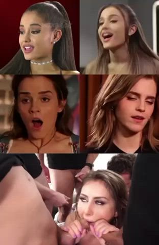 Pick one to blowbang and bukkake, Ariana Grande or Emma Watson