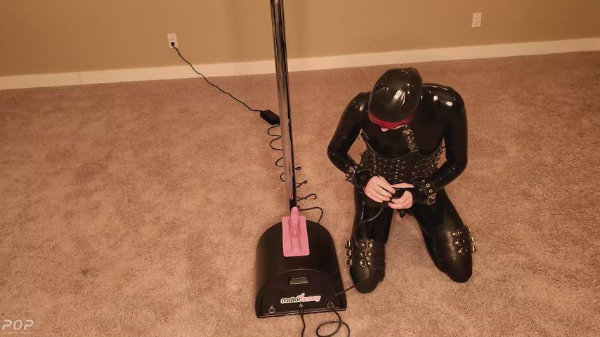 Tied &amp; gagged in latex then forced to cum on a Motor Bunny (Sybian)!