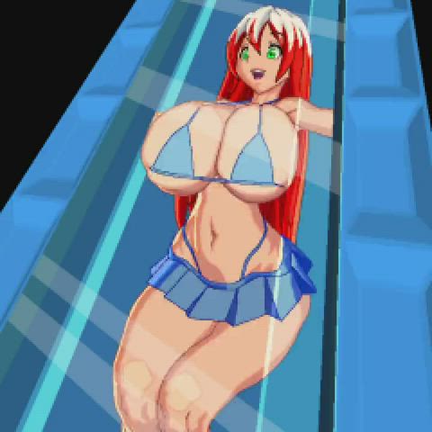 animation anime big tits bikini dancing huge tits motorboating smother gif