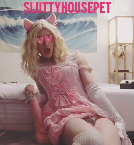 blonde chastity cute dildo homemade petite solo trans caged gif
