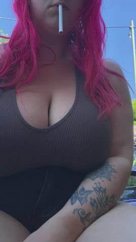 BBW Big Tits Femdom Fetish Redhead Smoking gif