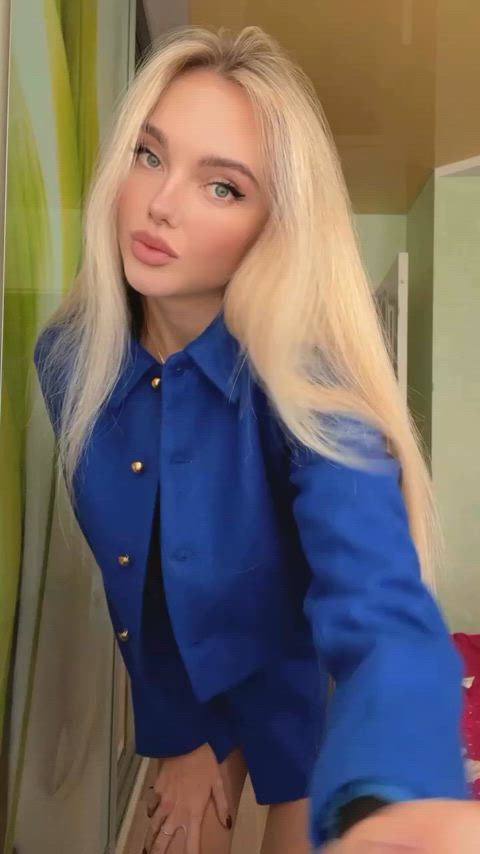 blonde long hair small tits tiktok gif