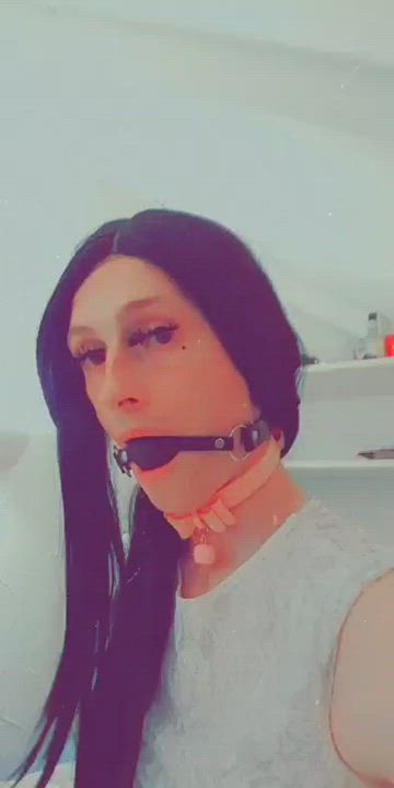 Ball Gagged Dildo Pretty Sissy Slave gif