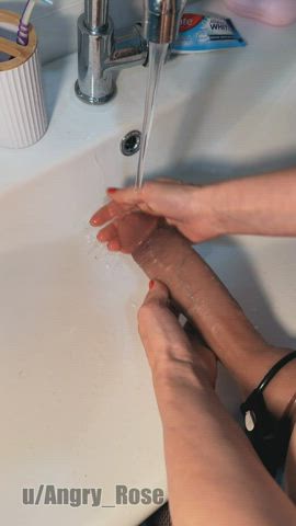 Cleaning after good pegging fuck