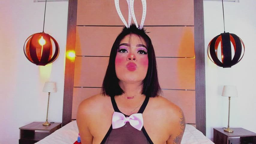 Ahegao Bunny Camgirl Kiss Latina Lingerie Tattoo Tongue Fetish Webcam gif