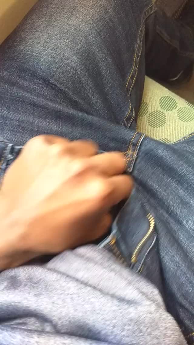 Teen jerking of on the train