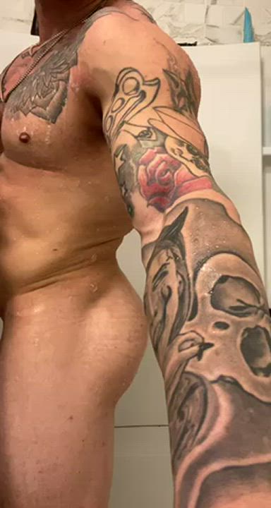 Big Dick Naked Shower Tattoo gif