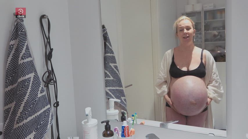 bathroom belly button blonde european lingerie pregnant rubbing gif