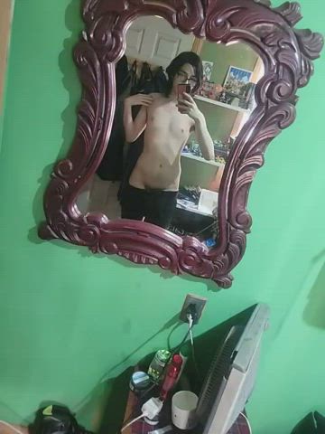 femboy hourglass lightskinned mirror pale sissy skinny gif