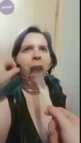 choker choking condom cum swallow domination gagging swallowing gif