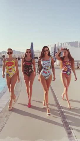 ass cute group high heels model sfw swimsuit gif