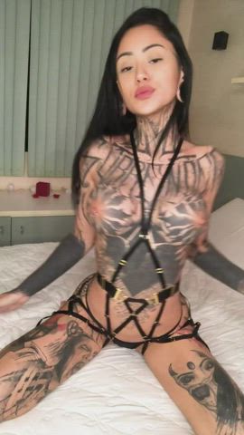 boobs lingerie tattoo busty-asians gif