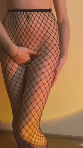 camgirl erotic fishnet legs nylons pantyhose teasing tights gif