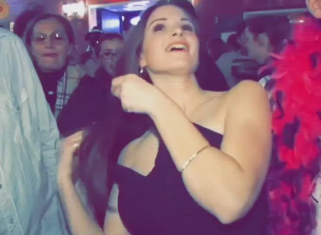 Big Tits Brunette Flashing gif