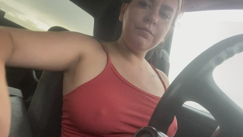 big tits brunette car flashing nipples public gif
