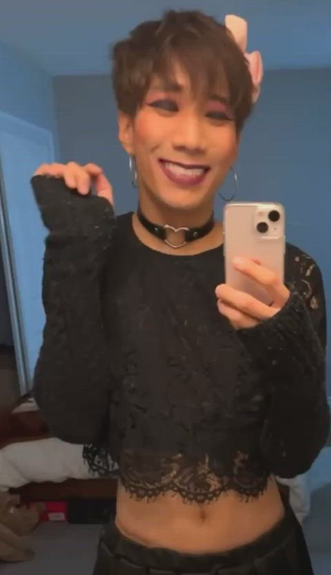asian trans cute femboy sissy small tits pussy gif