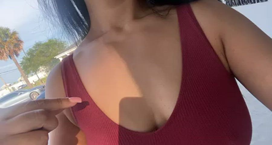 boobs brunette flashing latina milf natural tits nipples outdoor public gif