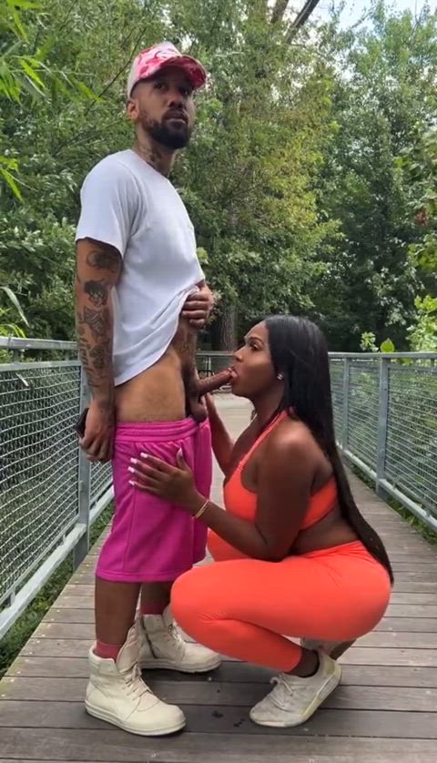 bbc blowjob deepthroat ebony outdoor gif