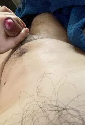 A lot of cum running down my cock