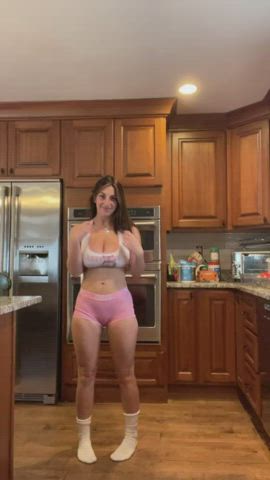 big tits bouncing bouncing tits busty clothed cute dancing shorts teen gif