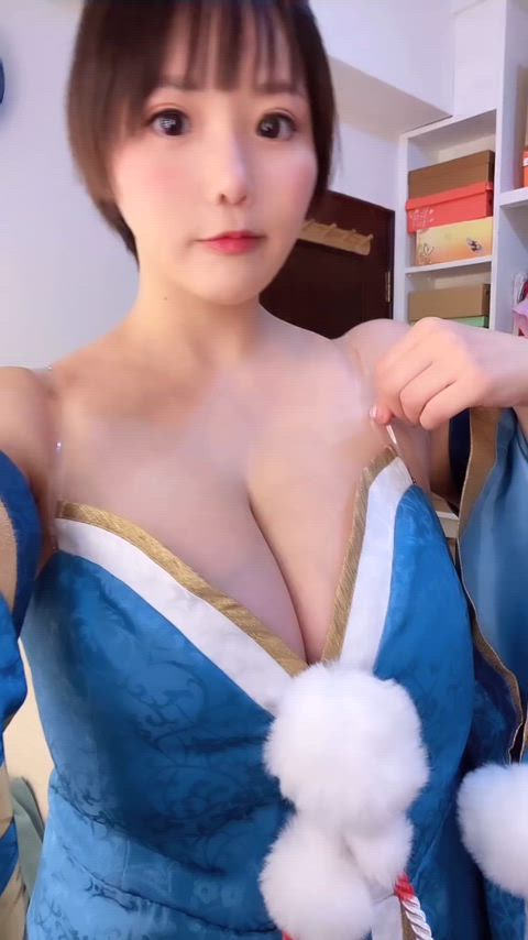 asian big tits boobs cosplay cute japanese kaho shibuya solo gif