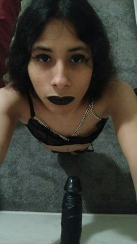 blowjob cute dildo eye contact homemade pov solo trans trans woman gif