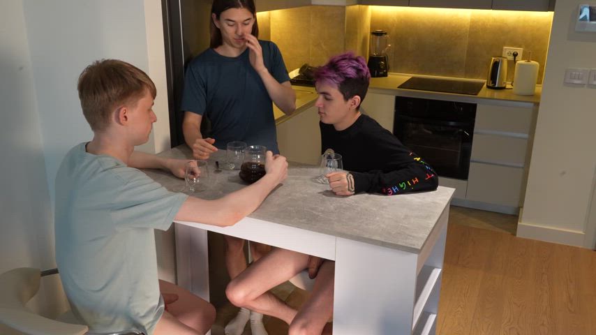 balls sucking blowjob double blowjob femboy gay kitchen sucking threesome twink mattyaiden