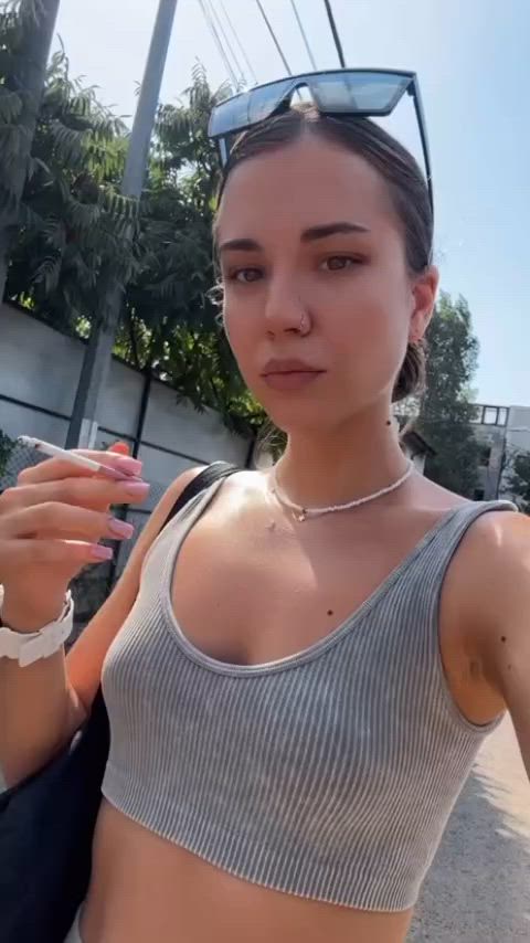 brunette fit smoking gif