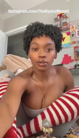 Big Tits Busty Ebony Flashing Smoking gif