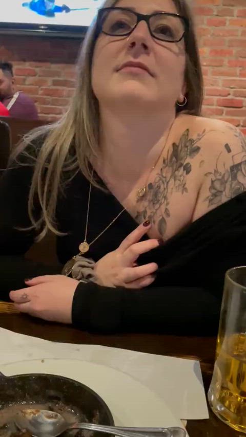 Showing some nipple at the dinner table