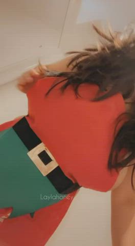 brunette busty christmas elf tits gif