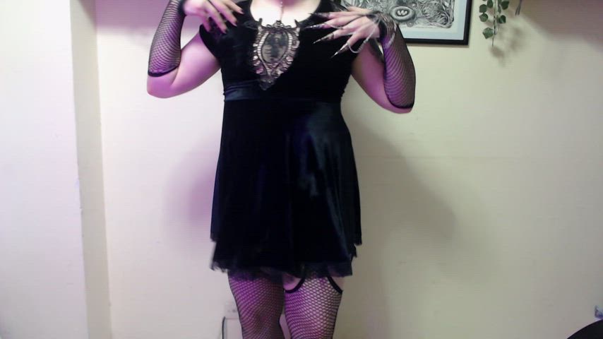 amateur caged chastity cute fishnet goth onlyfans trans transgender witch gif