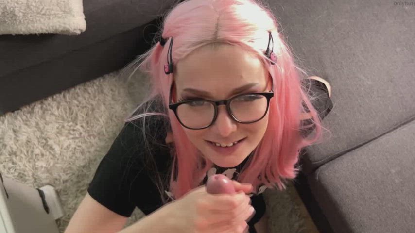 blowjob cum cumshot facial fake hardcore slut cumslut pink hair gif