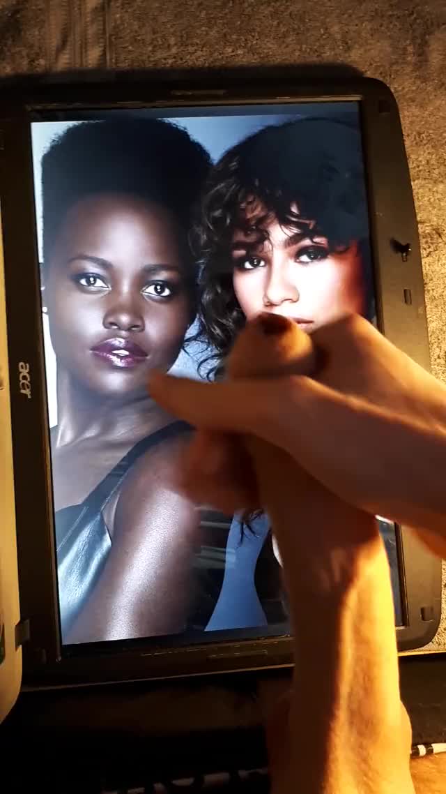 my bud jerkin his huge cock 2 Lupita Nyong'o &amp; Zendaya - hot cum tribute