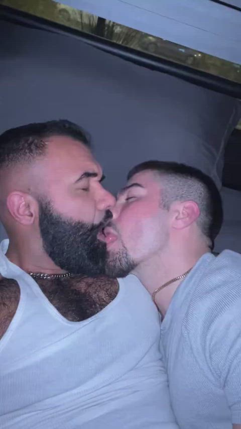 bear dad daddy gay kissing tank top tongue gif