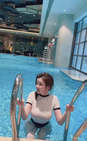 asian chinese cute korean model swimming pool gif