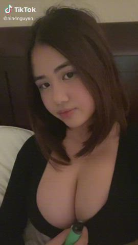 Asian Cleavage Eye Contact Tease TikTok gif