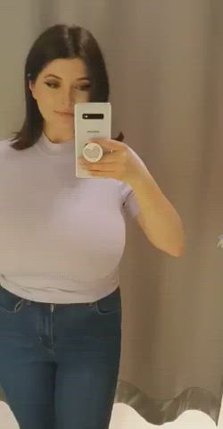 big tits busty huge tits public saggy tits teen tiktok titty drop white girl gif